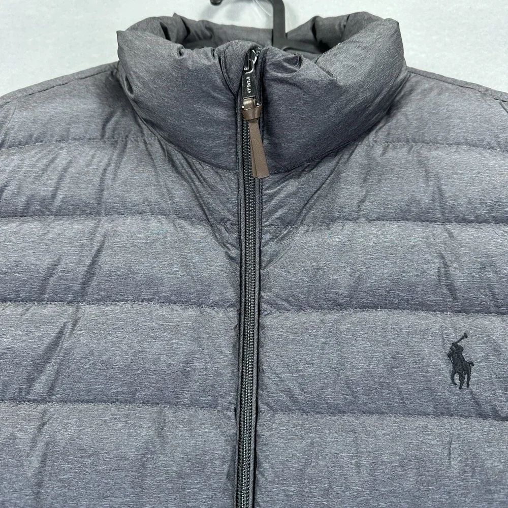 Polo Ralph Lauren Mens XL Gray Duck Down Full Zip Puffer Vest Pony Logo Pockets